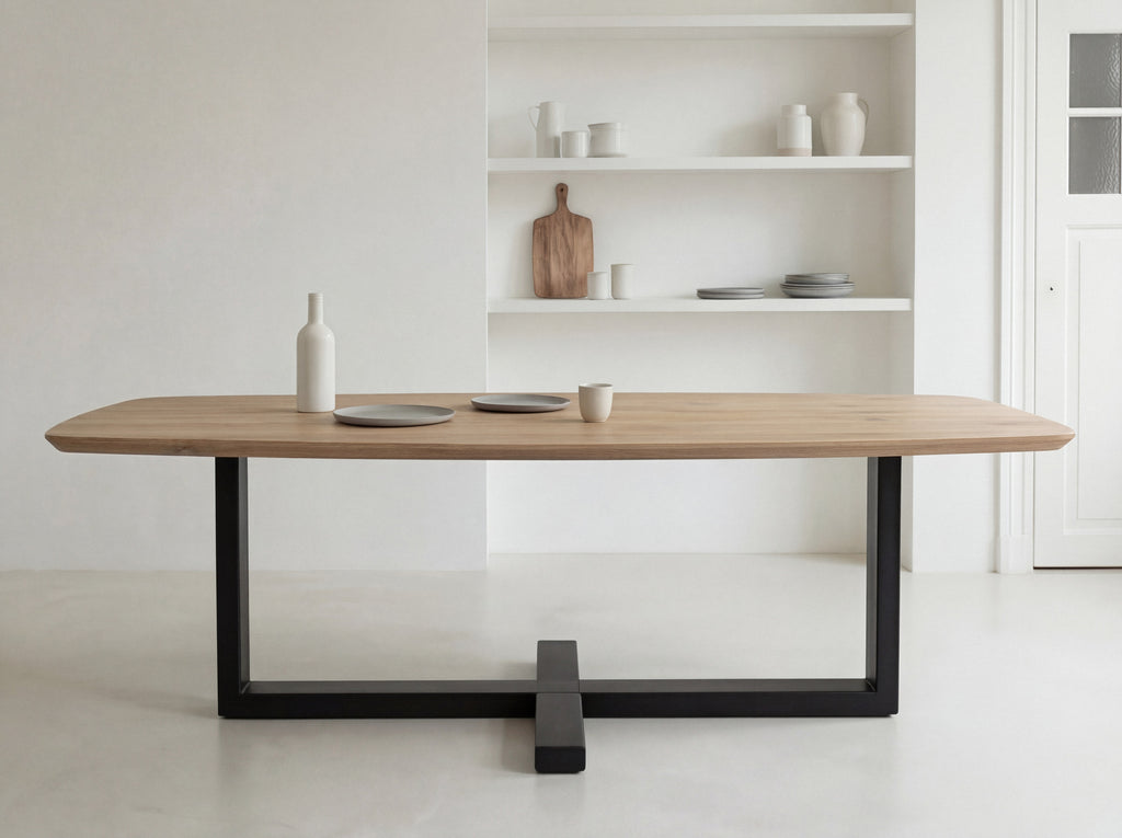 Eiken Deens Ovale Tafel met Metalen Plus-Poot | Scandinavisch Design ...