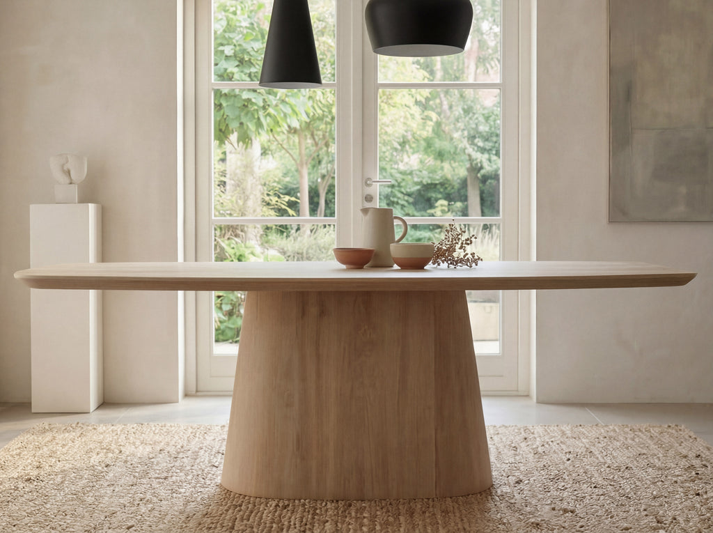 Eiken Deens Ovale Eettafel met Kolompoot | Massief Eiken Tafel op Maat ...