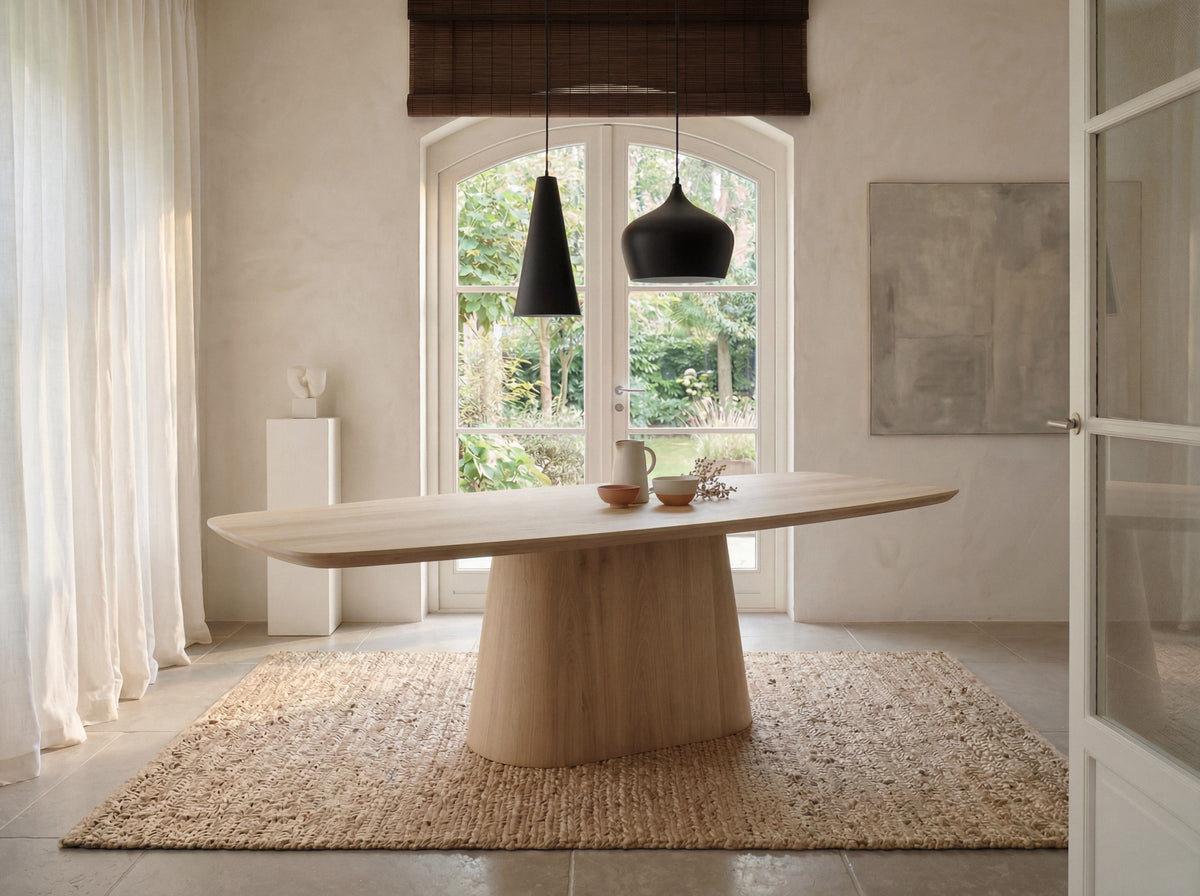 Eiken Deens Ovale Eettafel met Kolompoot | Massief Eiken Tafel op Maat ...