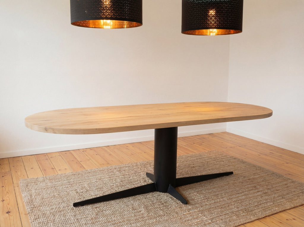 Plat ovale eiken eettafel Olle