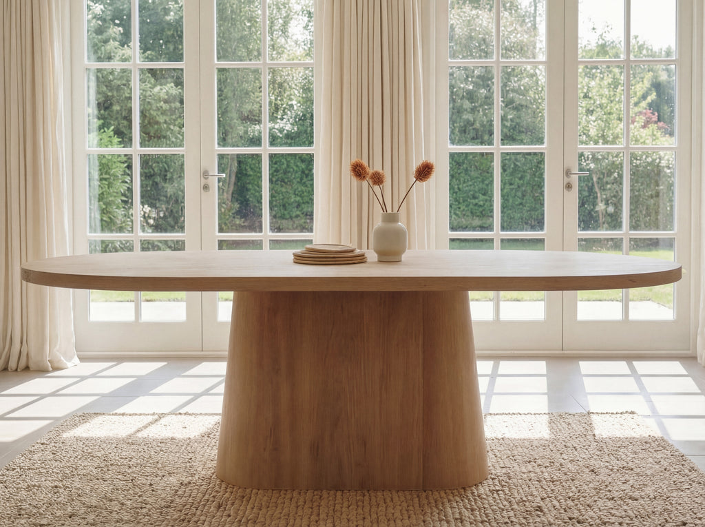 Eiken Eettafel Sanna Plat Ovaal – Eiken Ovale Kolompoot – PUUR met Hout