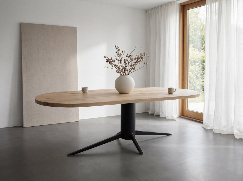 Plat ovale eiken eettafel Sverre