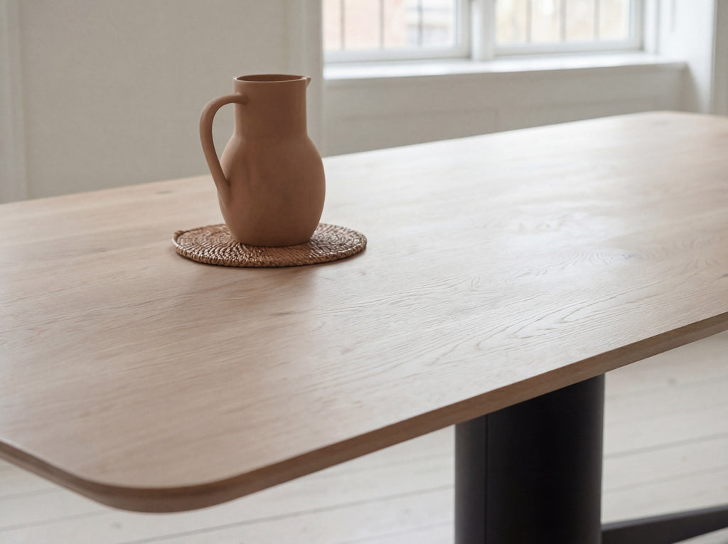 Rechte eiken eettafel Elsa ronde hoek