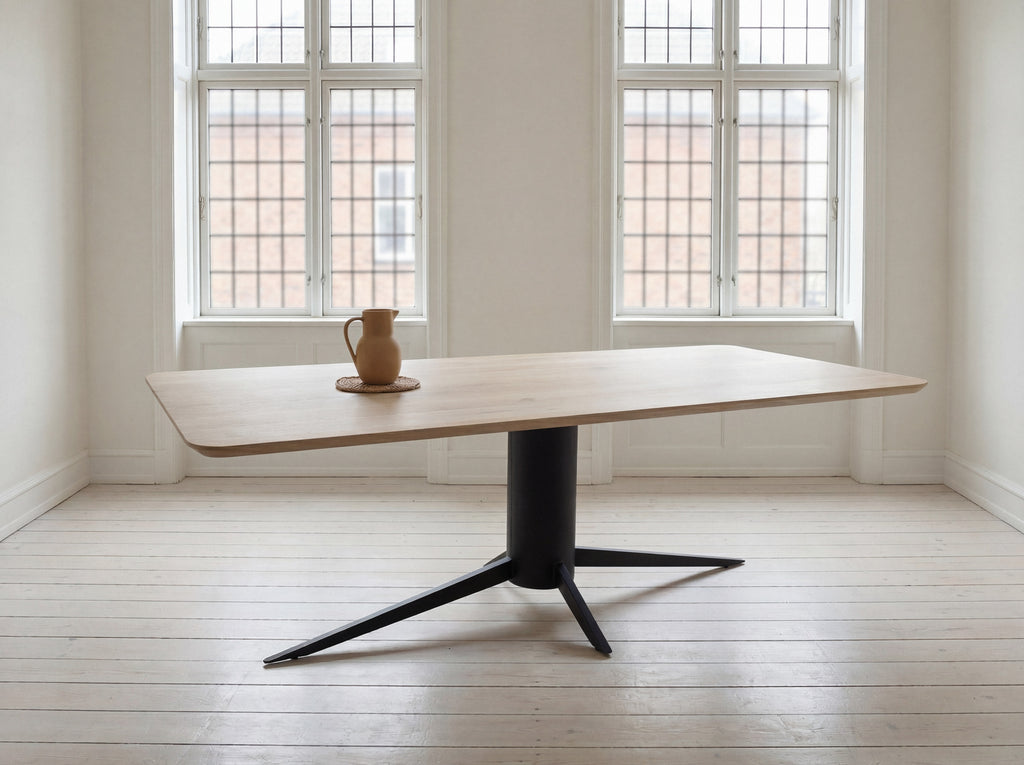 Rechte eiken eettafel Elsa ronde hoek