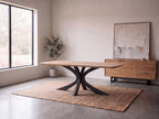 Rechte eiken eettafel Heide ronde hoek