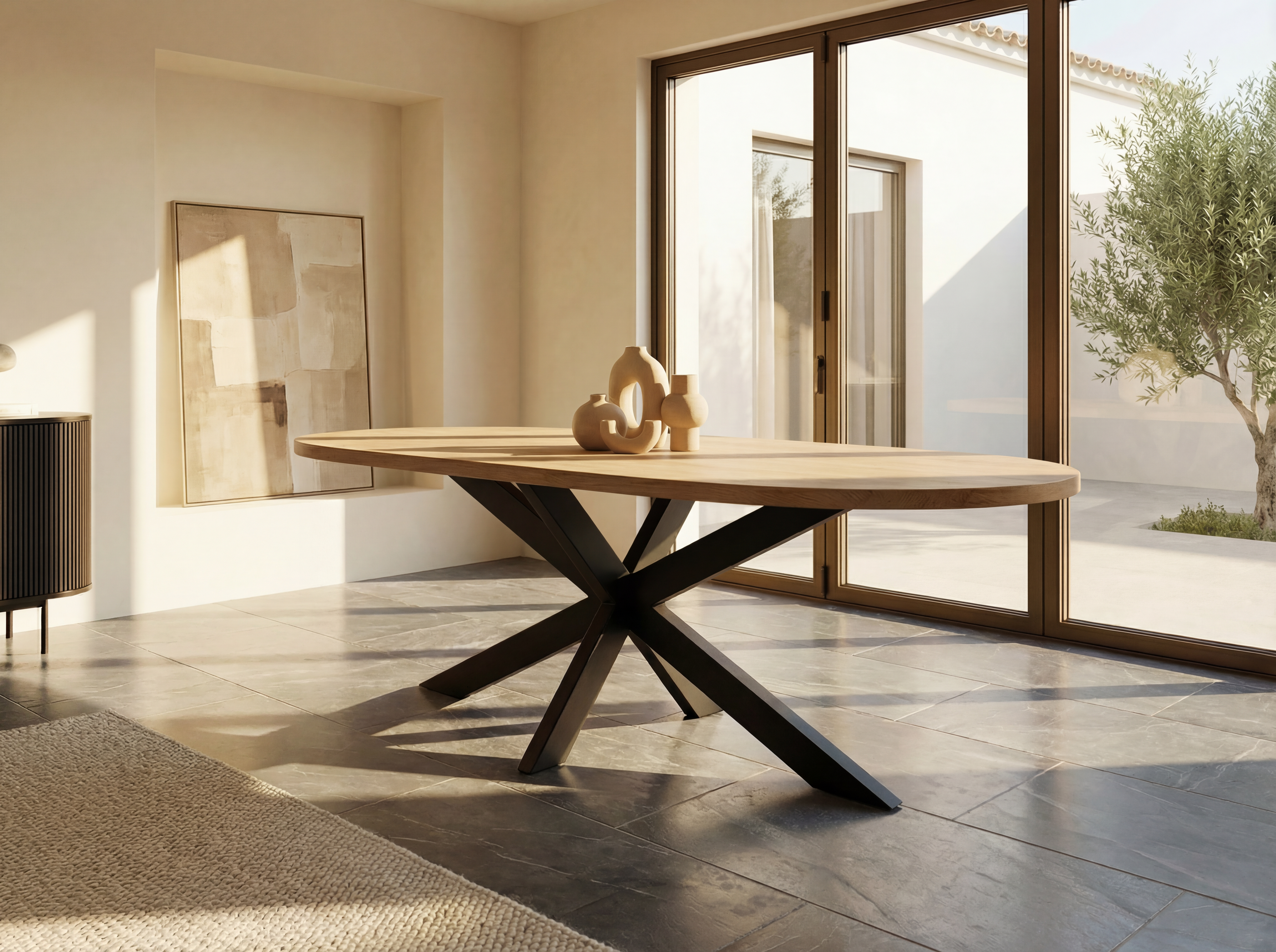 Plat ovale eiken eettafel Lissi