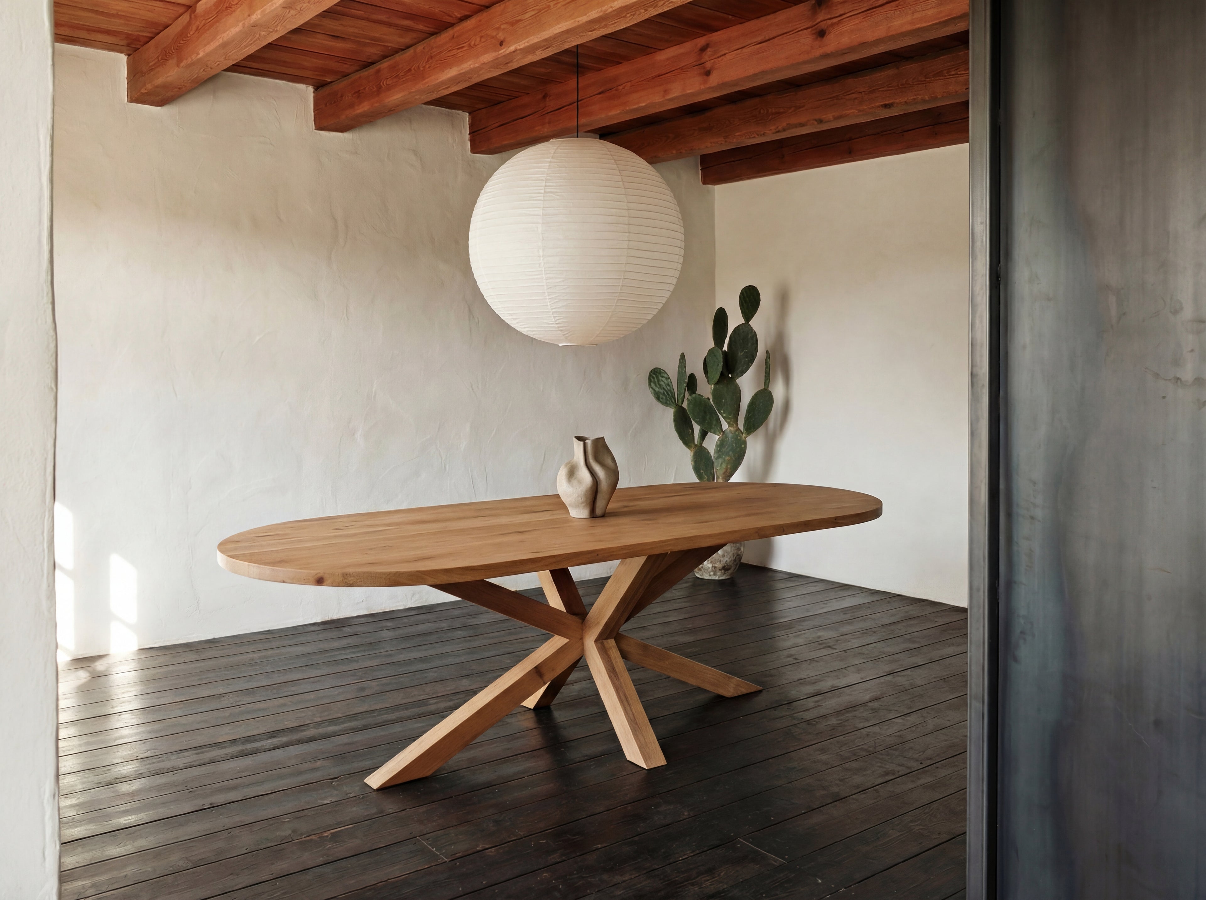 Plat ovale eiken eettafel Selma