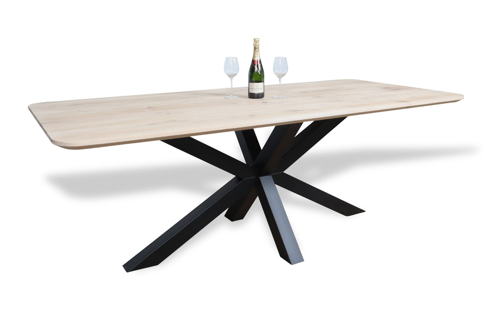 Rechte eiken eettafel Linnea ronde hoek