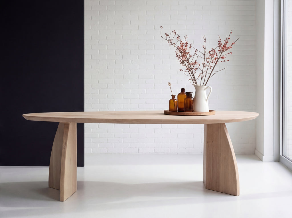 Organische Massief Eiken Eettafel Sula met V-Poten | Japandi Design ...