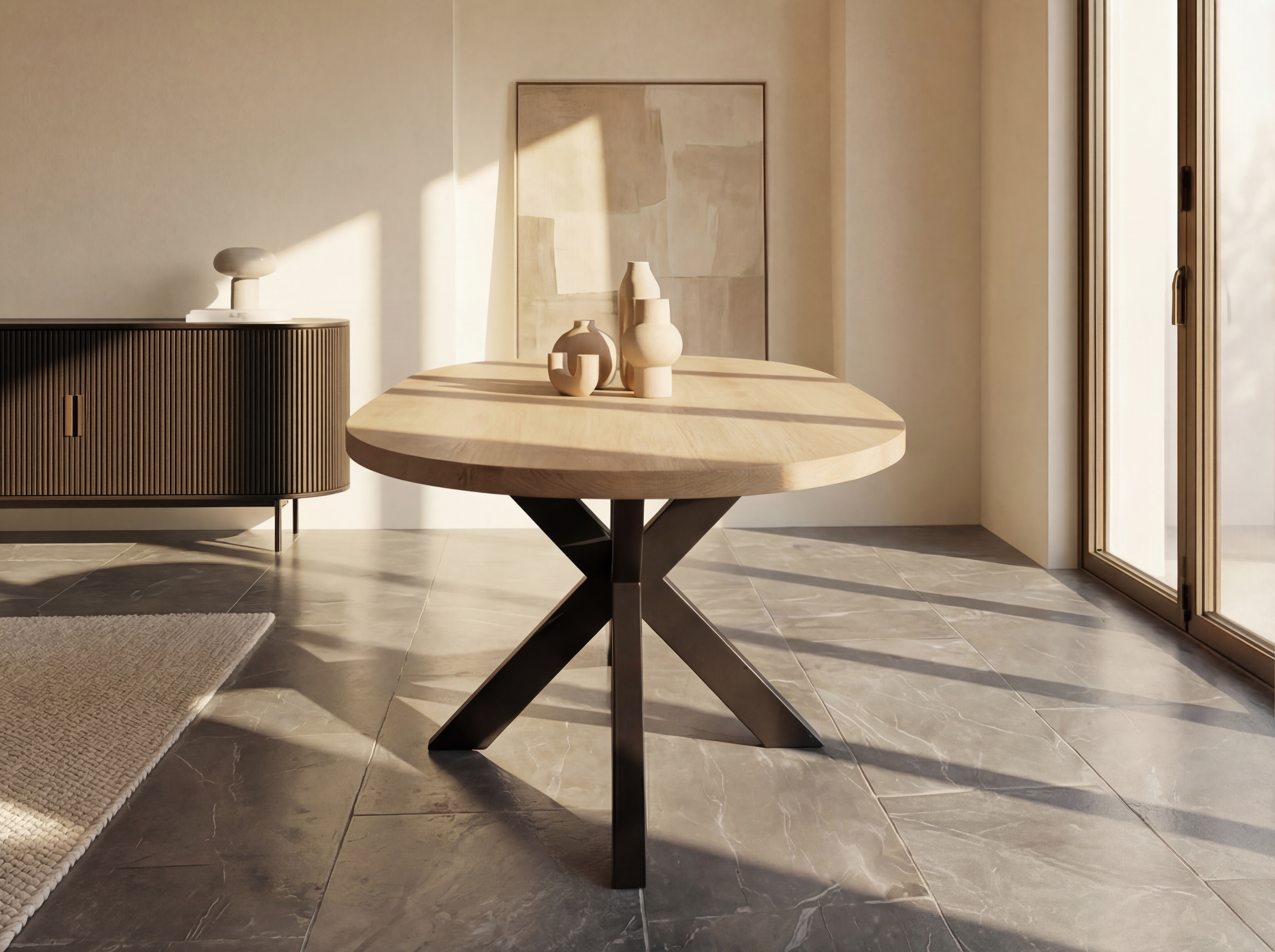 Plat ovale eiken eettafel Lissi