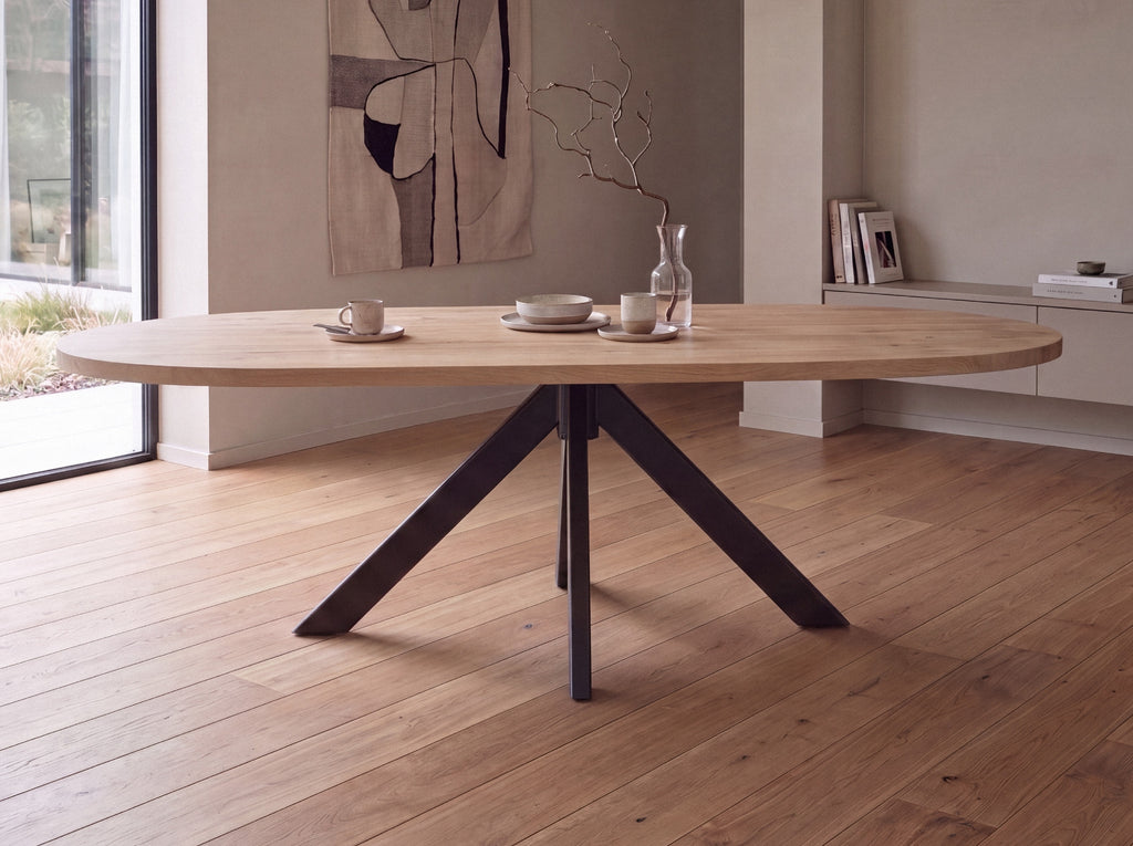Plat ovale eiken eettafel Disa