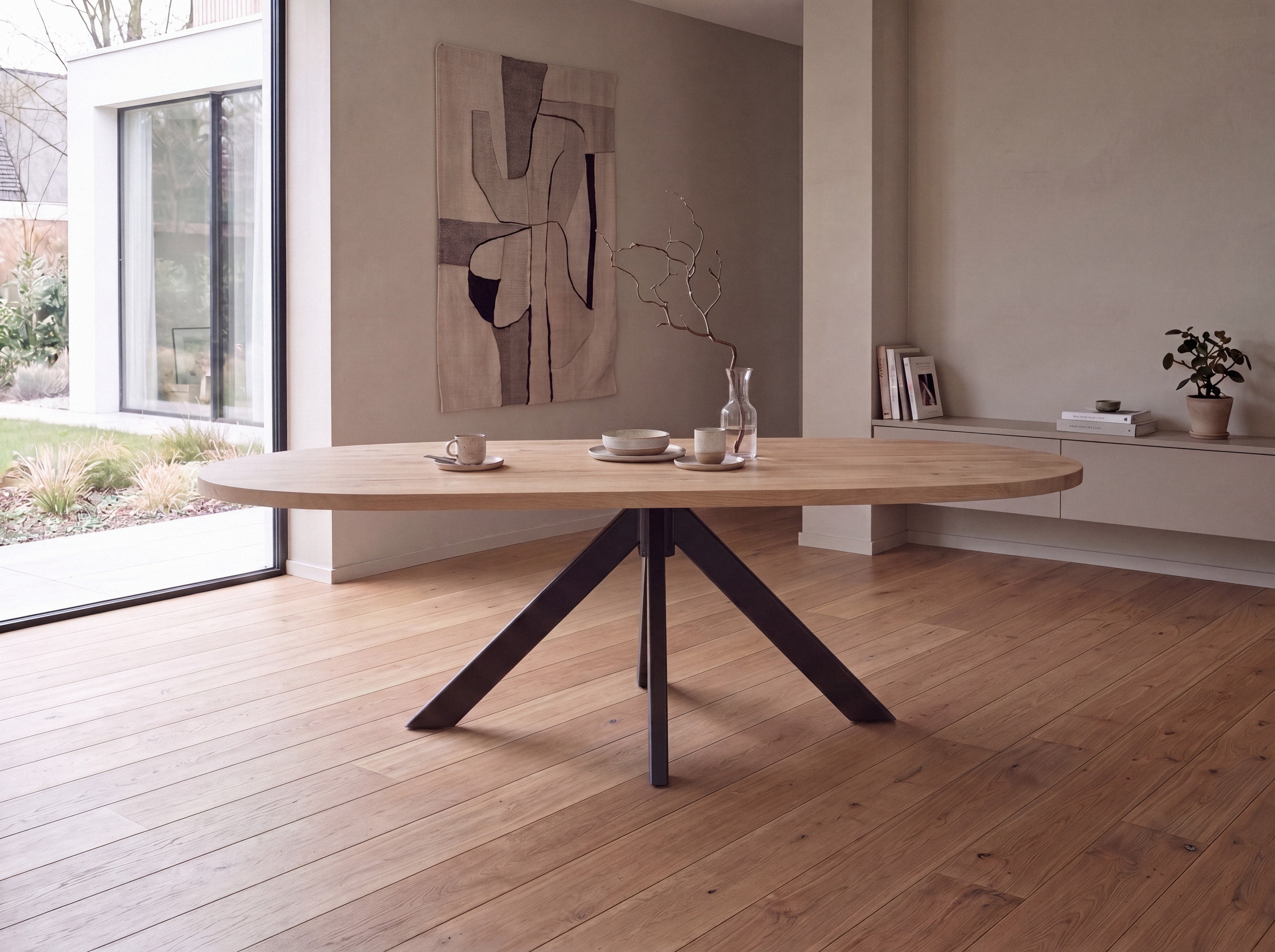 Plat ovale eiken eettafel Disa