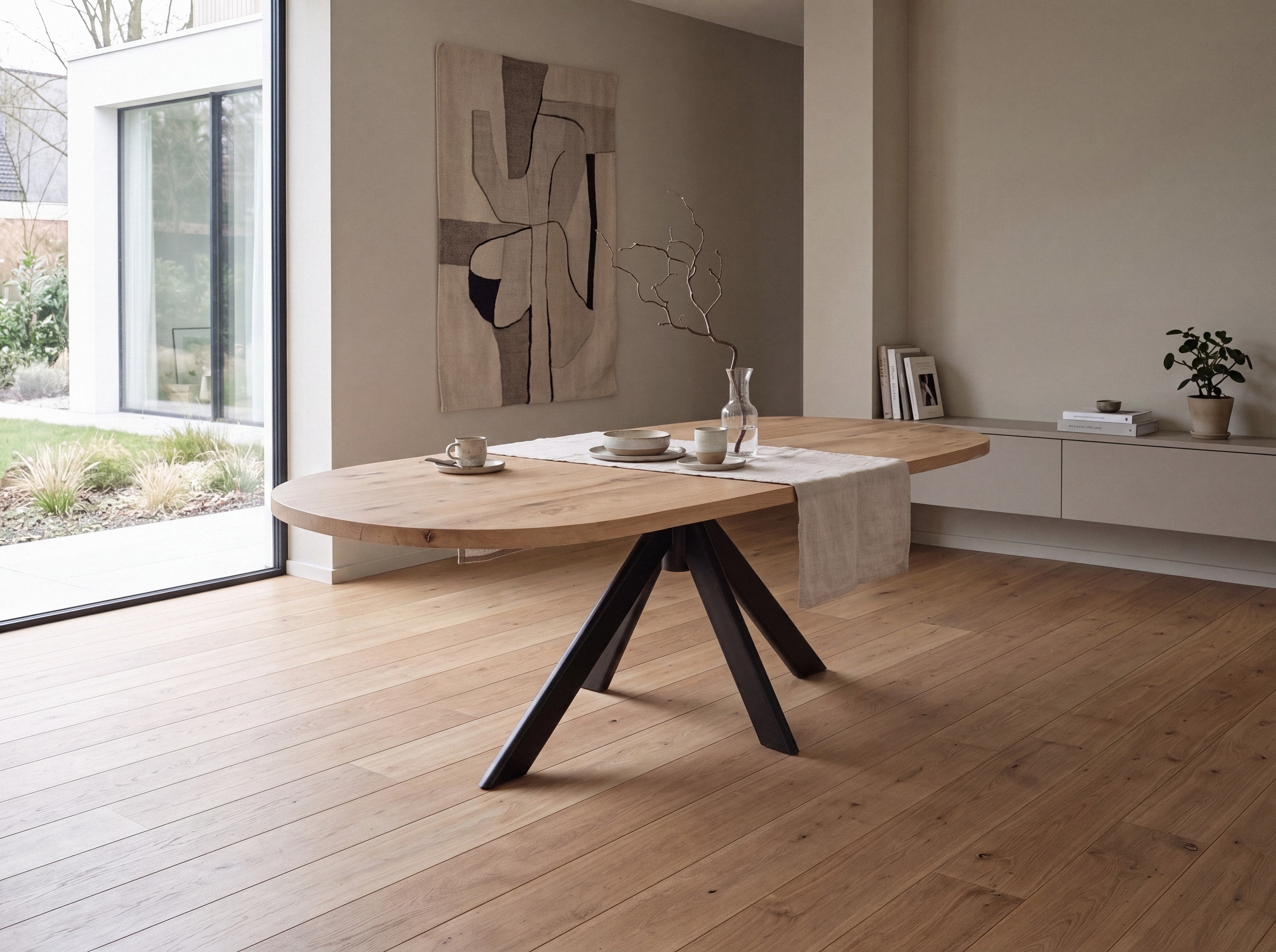 Plat ovale eiken eettafel Disa