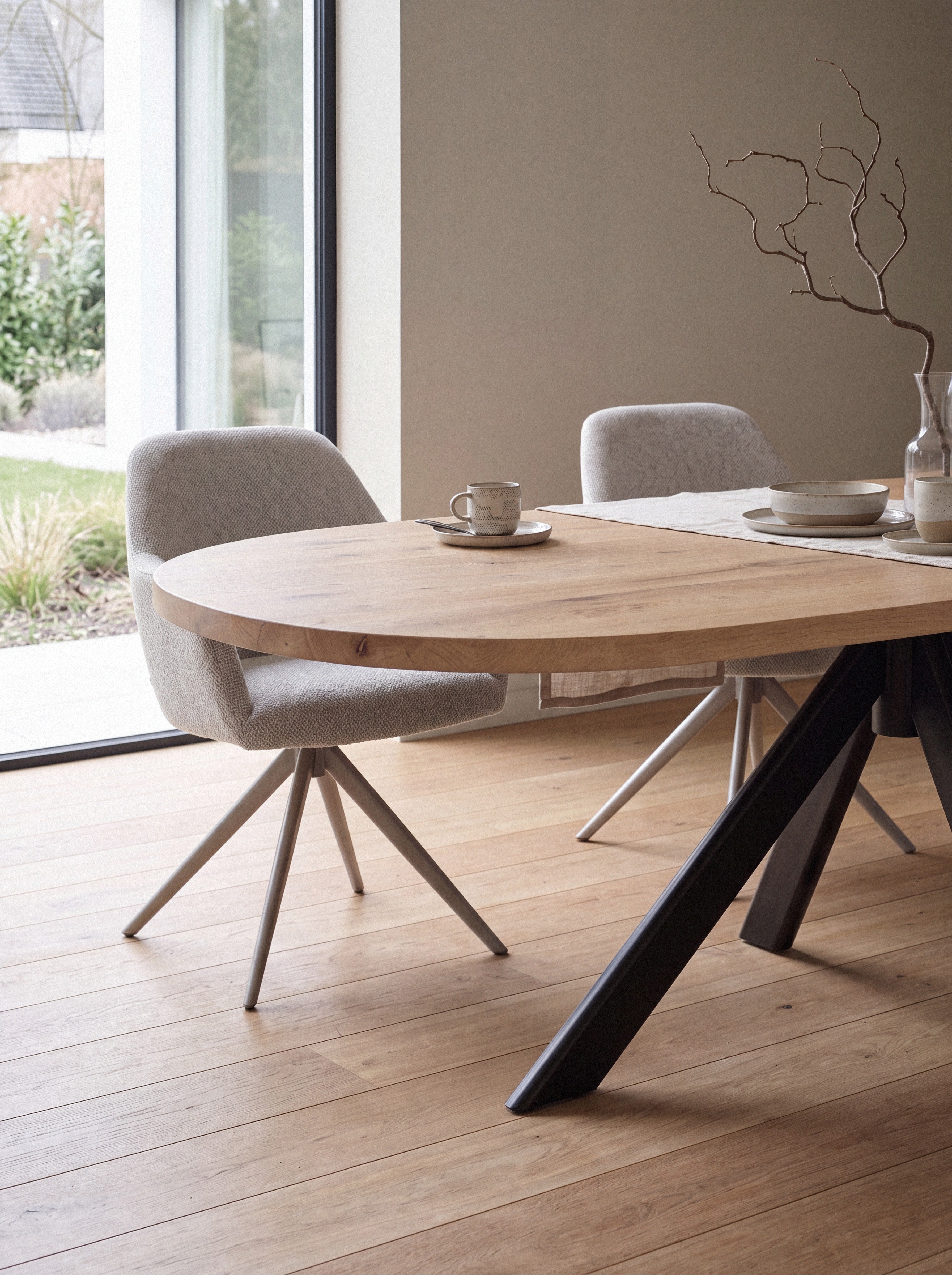 Plat ovale eiken eettafel Disa