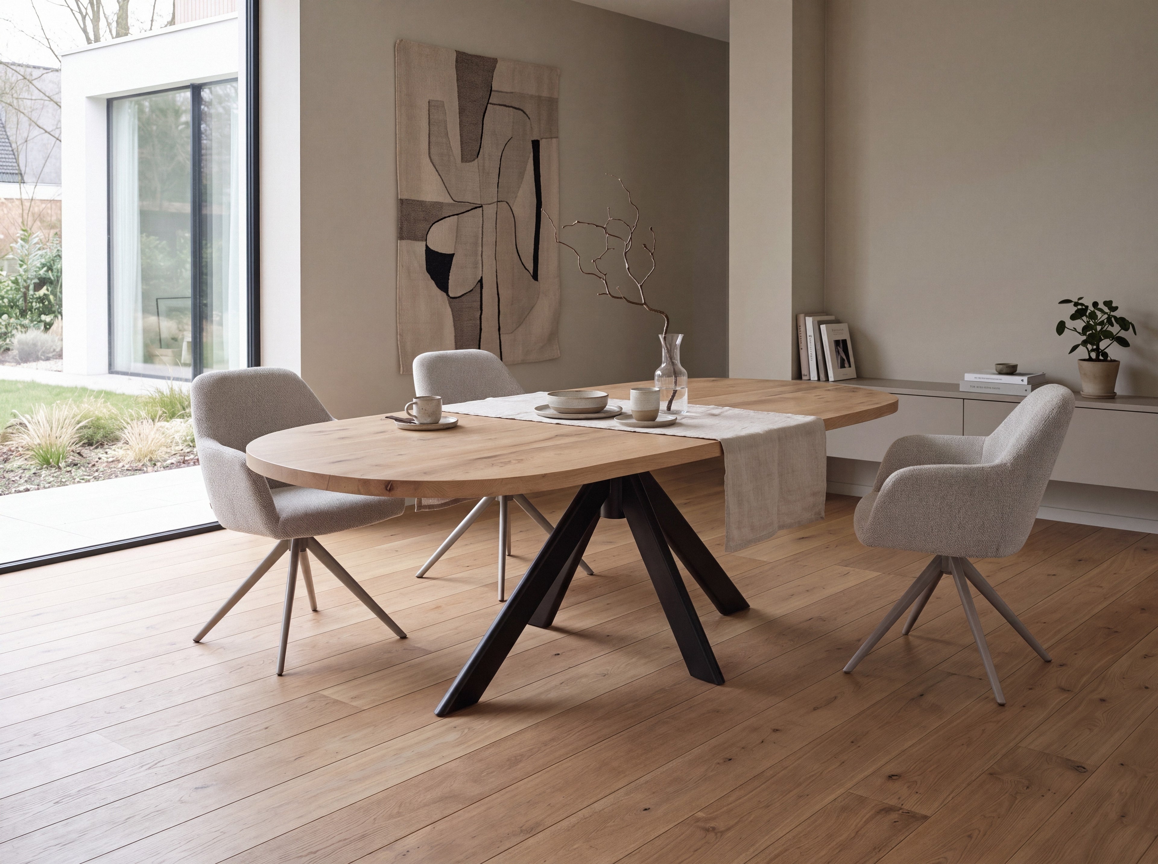 Plat ovale eiken eettafel Disa