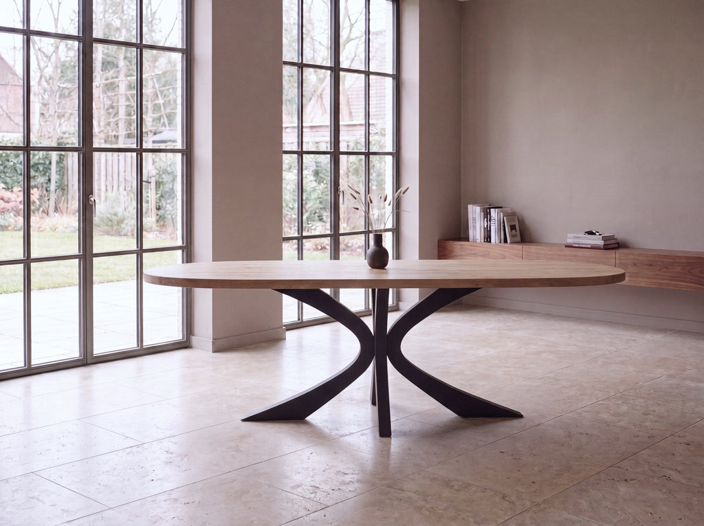 Plat ovale eiken eettafel Ella