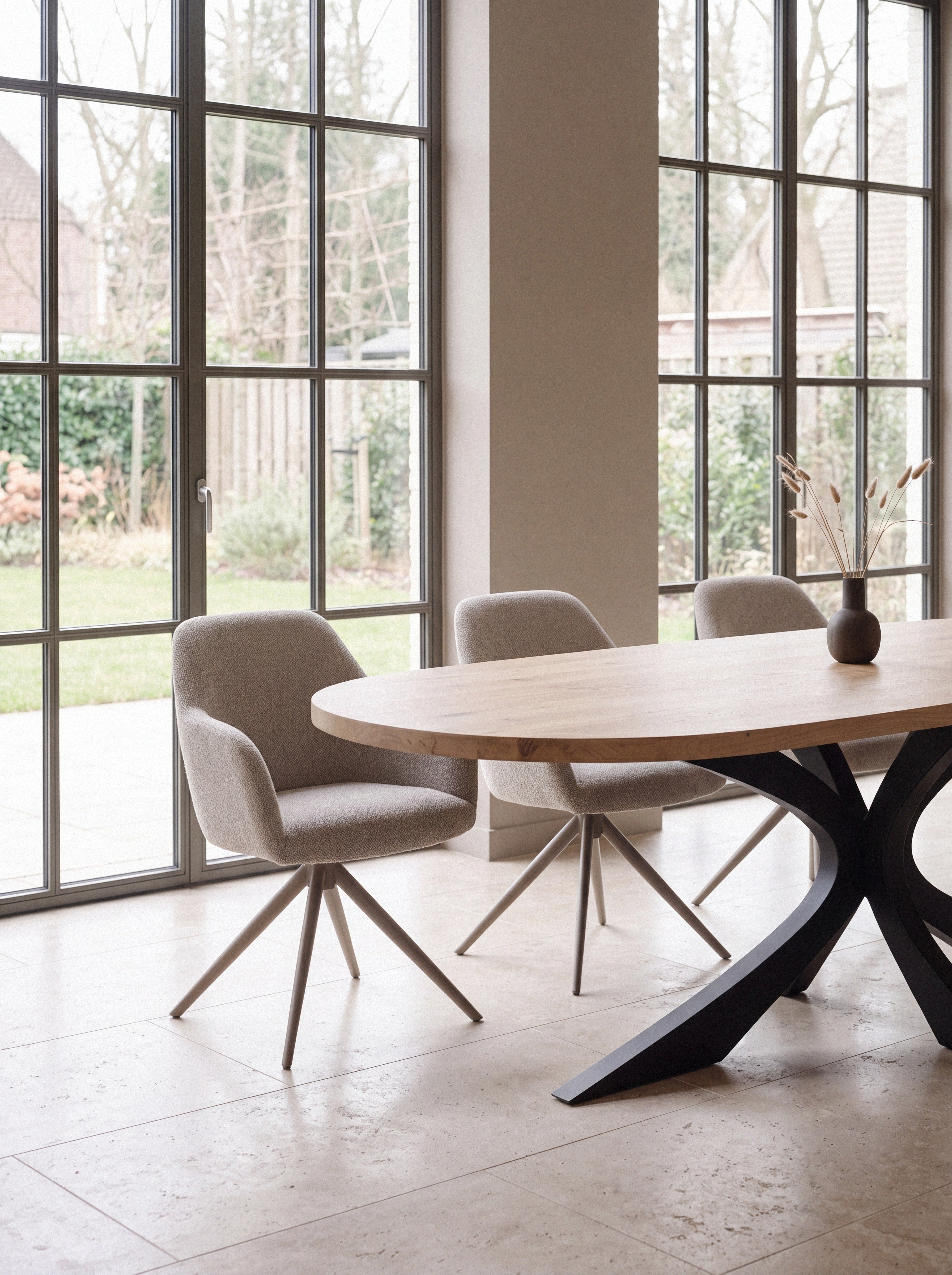 Plat ovale eiken eettafel Ella