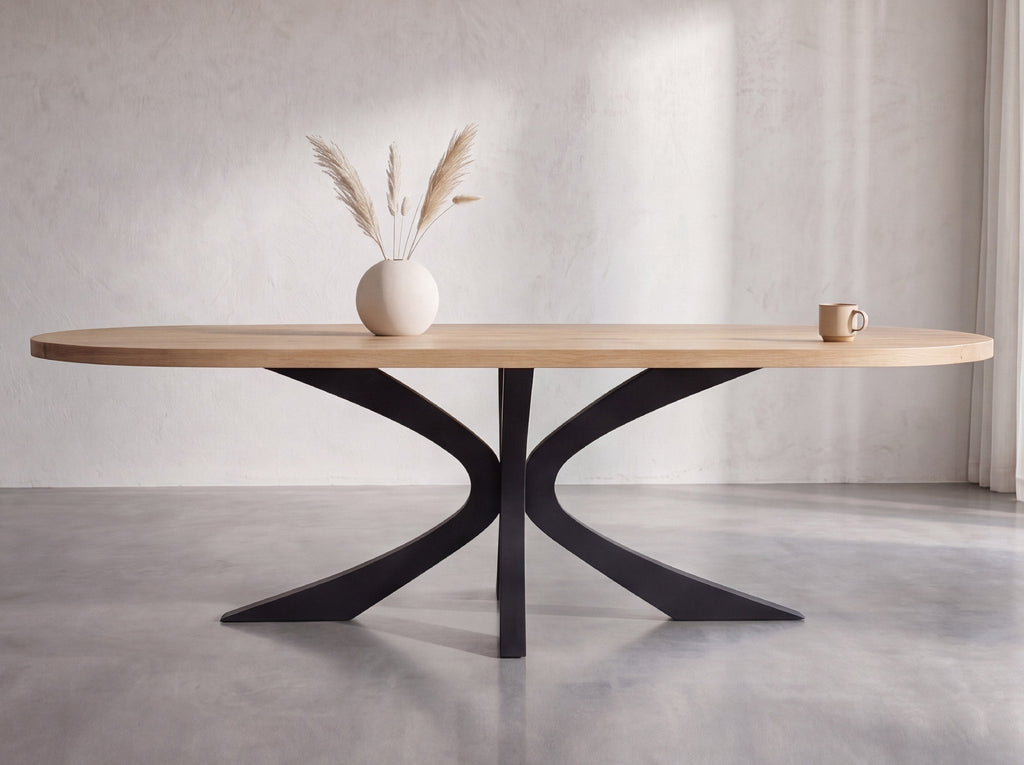 Plat ovale eiken eettafel Ella