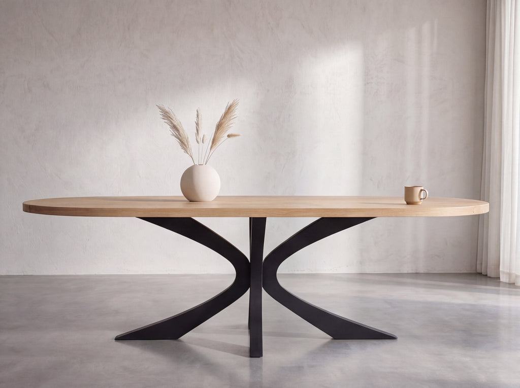 Plat ovale eiken eettafel Ella