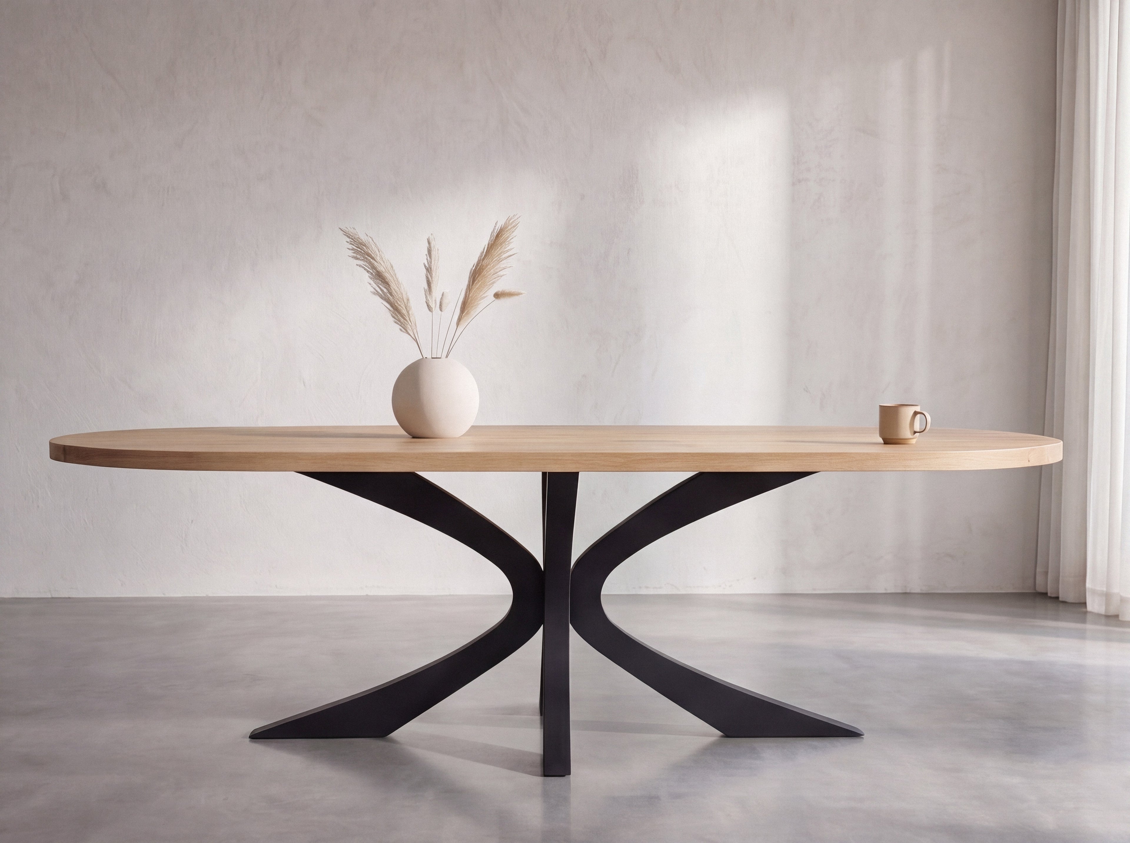 Plat ovale eiken eettafel Ella