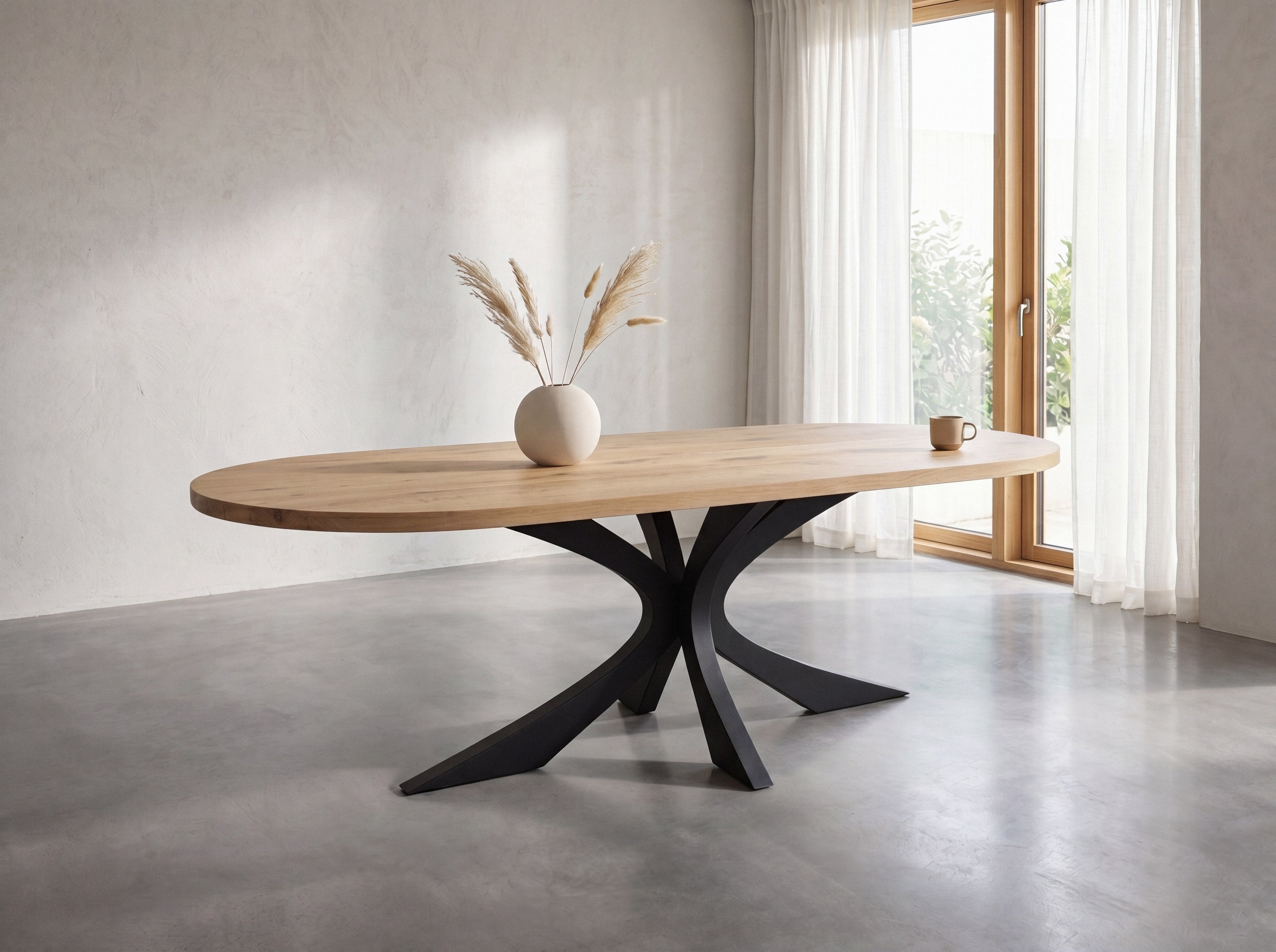 Plat ovale eiken eettafel Ella