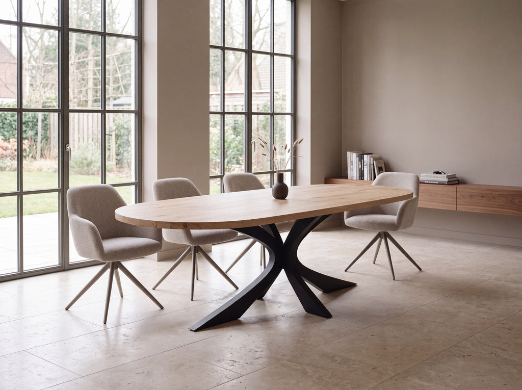 Plat ovale eiken eettafel Ella