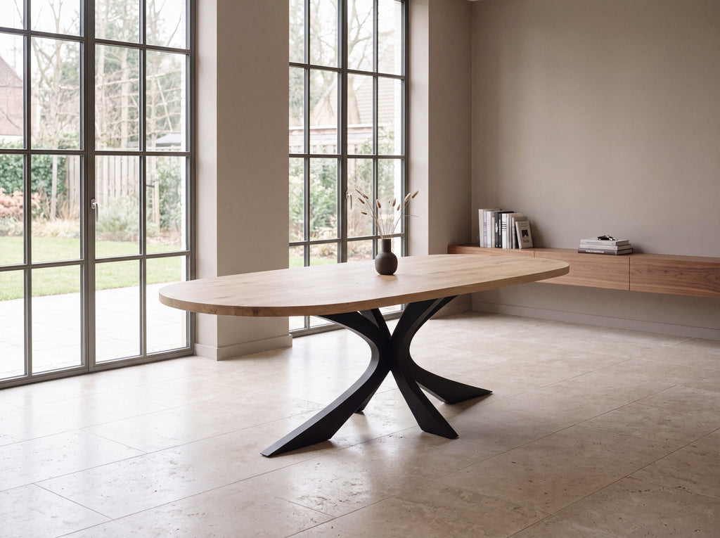 Plat ovale eiken eettafel Ella