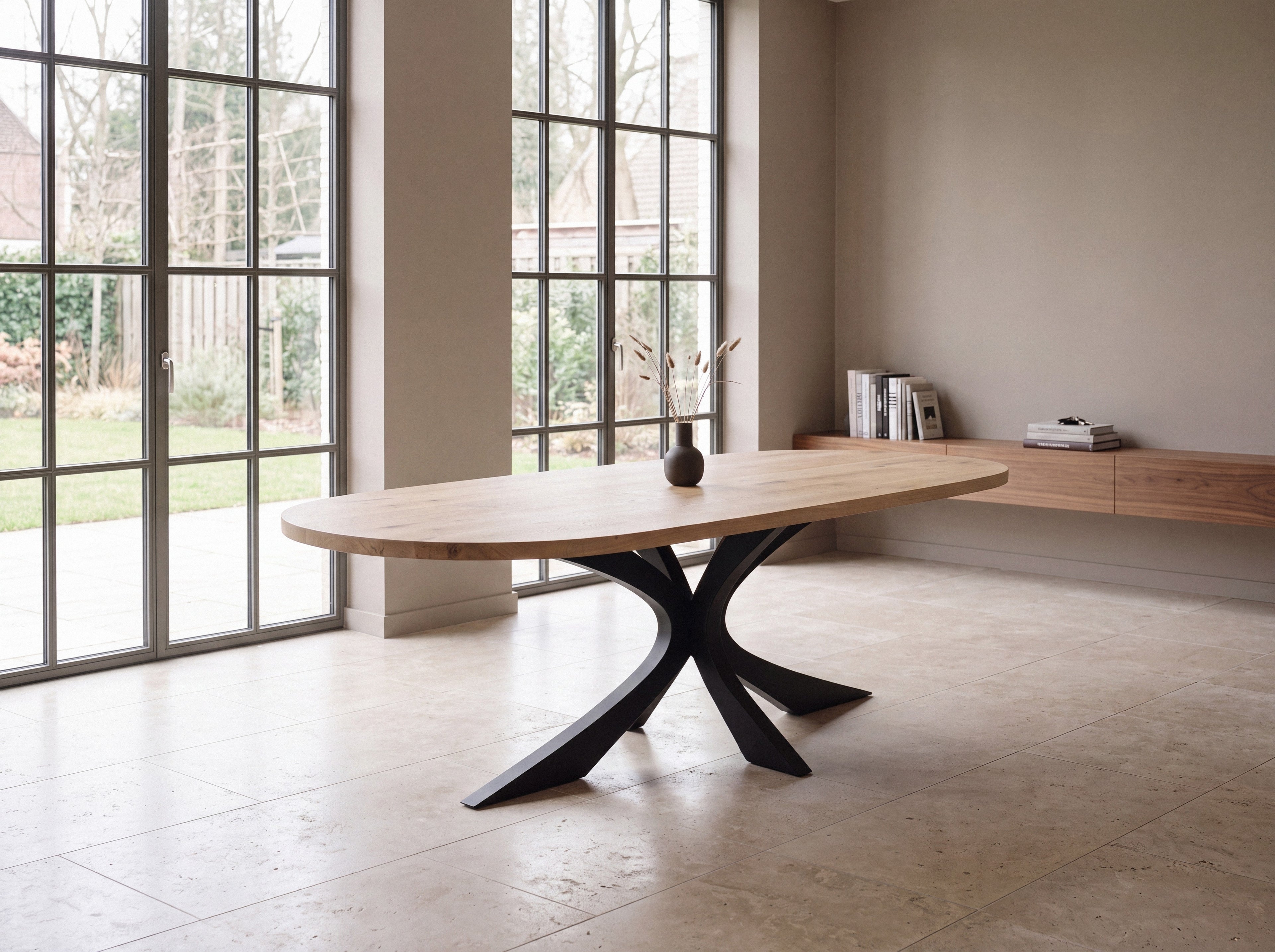 Plat ovale eiken eettafel Ella