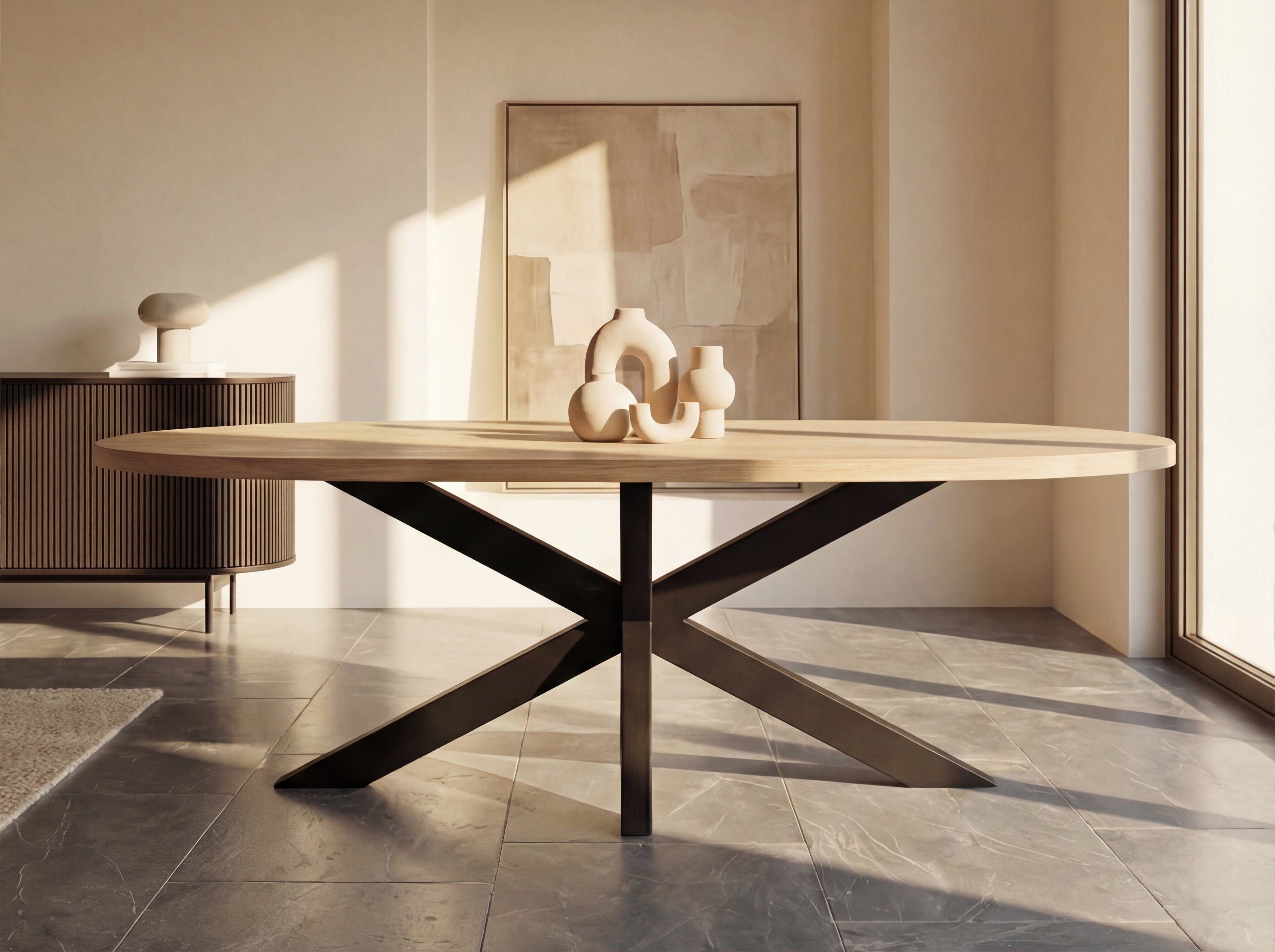 Plat ovale eiken eettafel Lissi