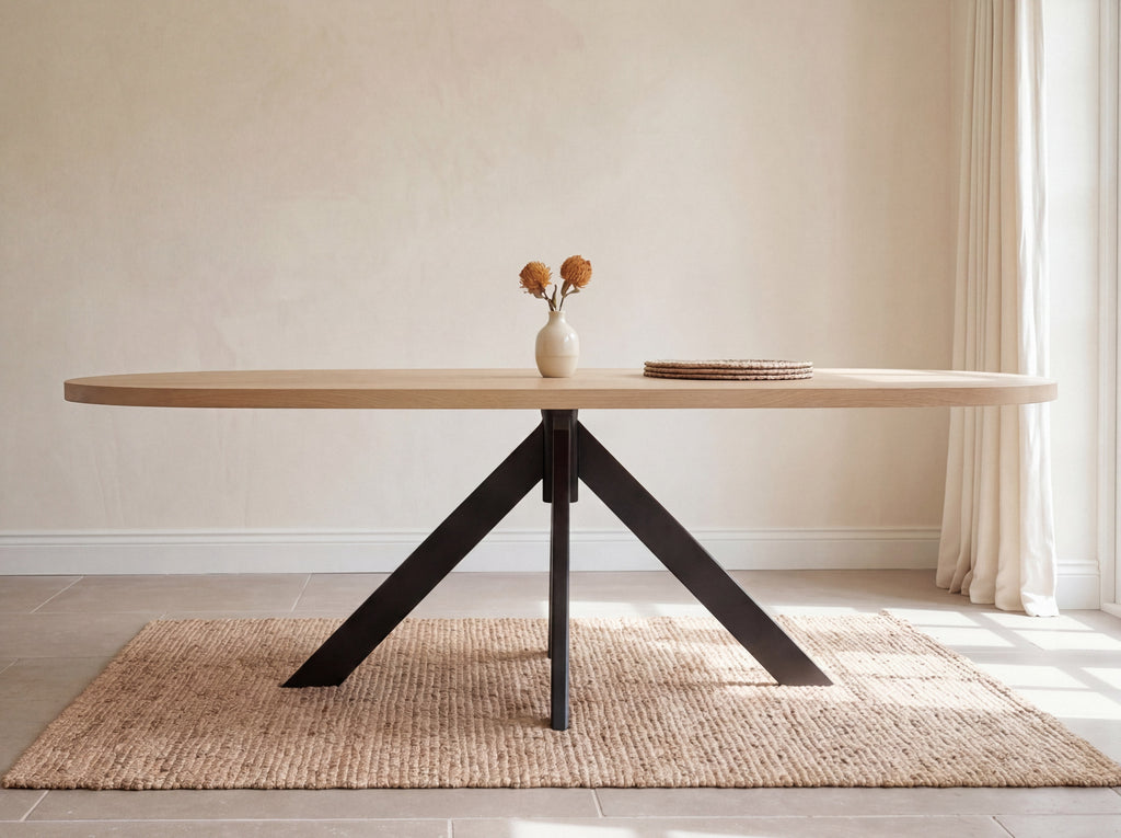 Plat ovale eiken eettafel Disa