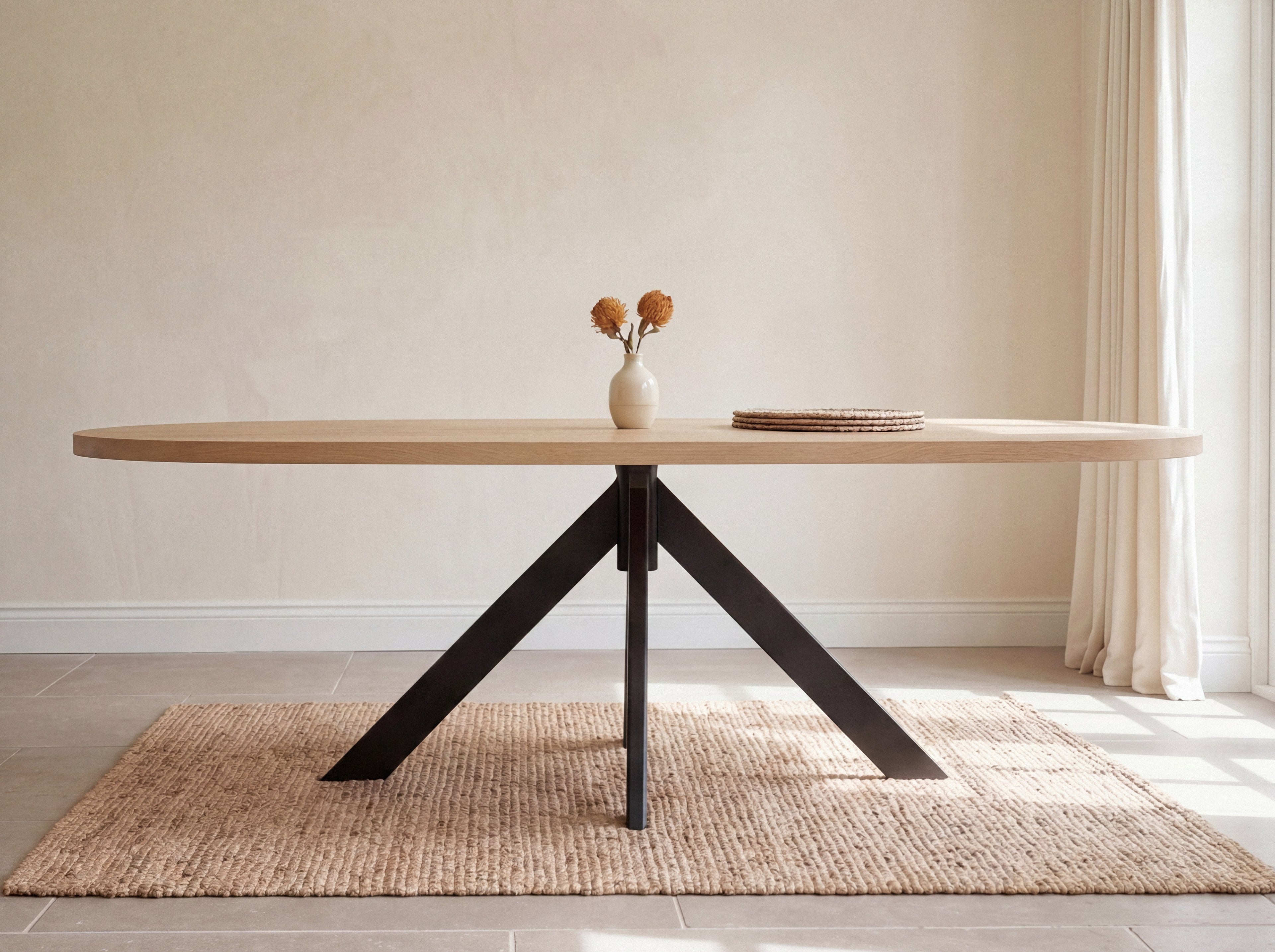 Plat ovale eiken eettafel Disa