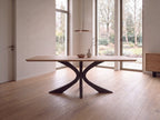 Rechte eiken eettafel Heide ronde hoek