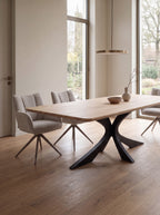 Rechte eiken eettafel Heide ronde hoek