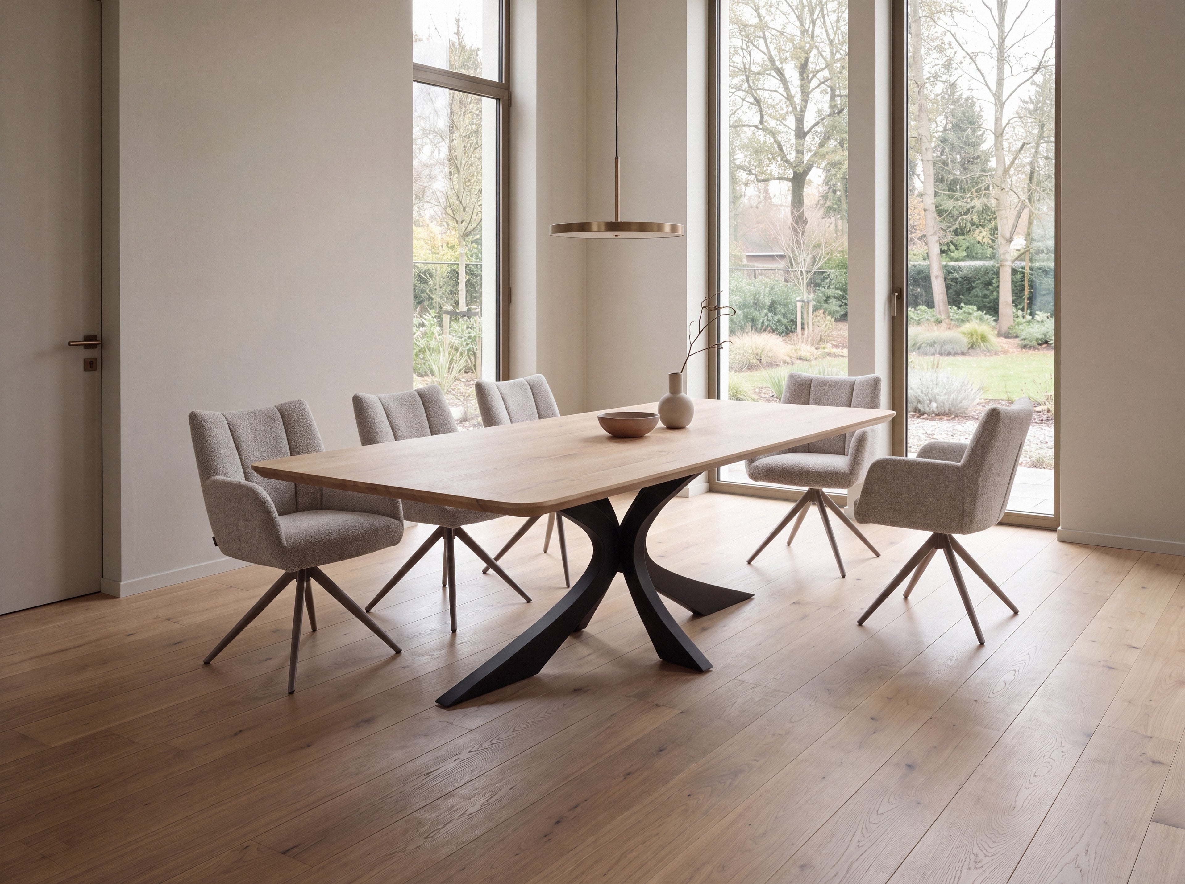 Rechte eiken eettafel Heide ronde hoek