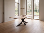Rechte eiken eettafel Heide ronde hoek