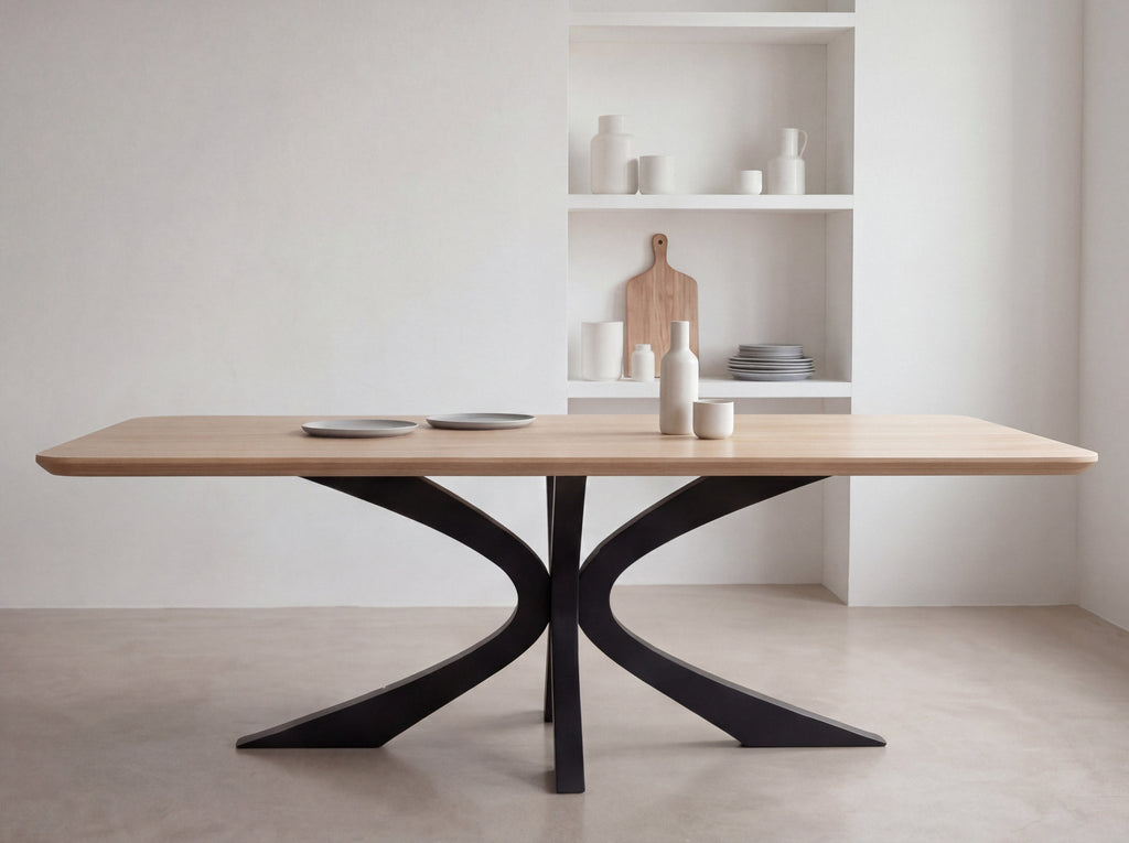 Rechte eiken eettafel Heide ronde hoek