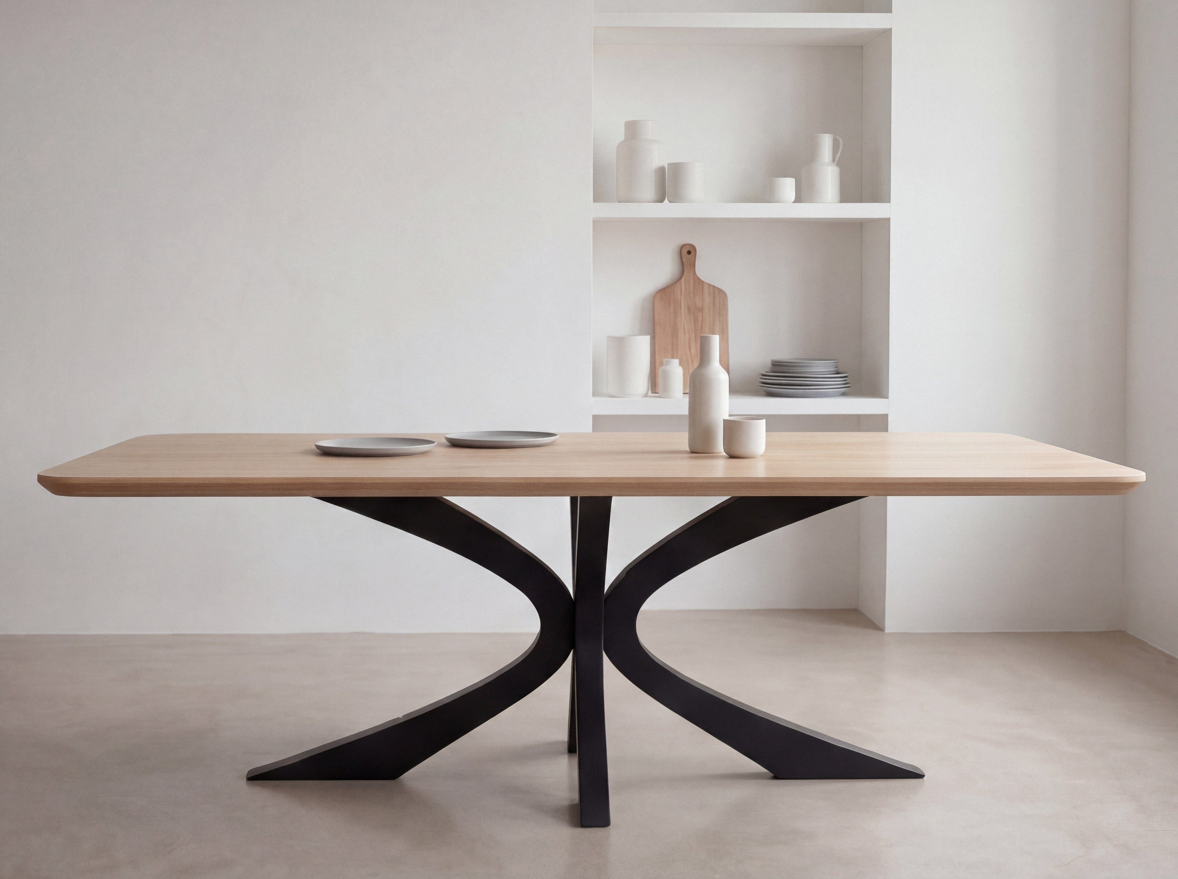 Rechte eiken eettafel Heide ronde hoek