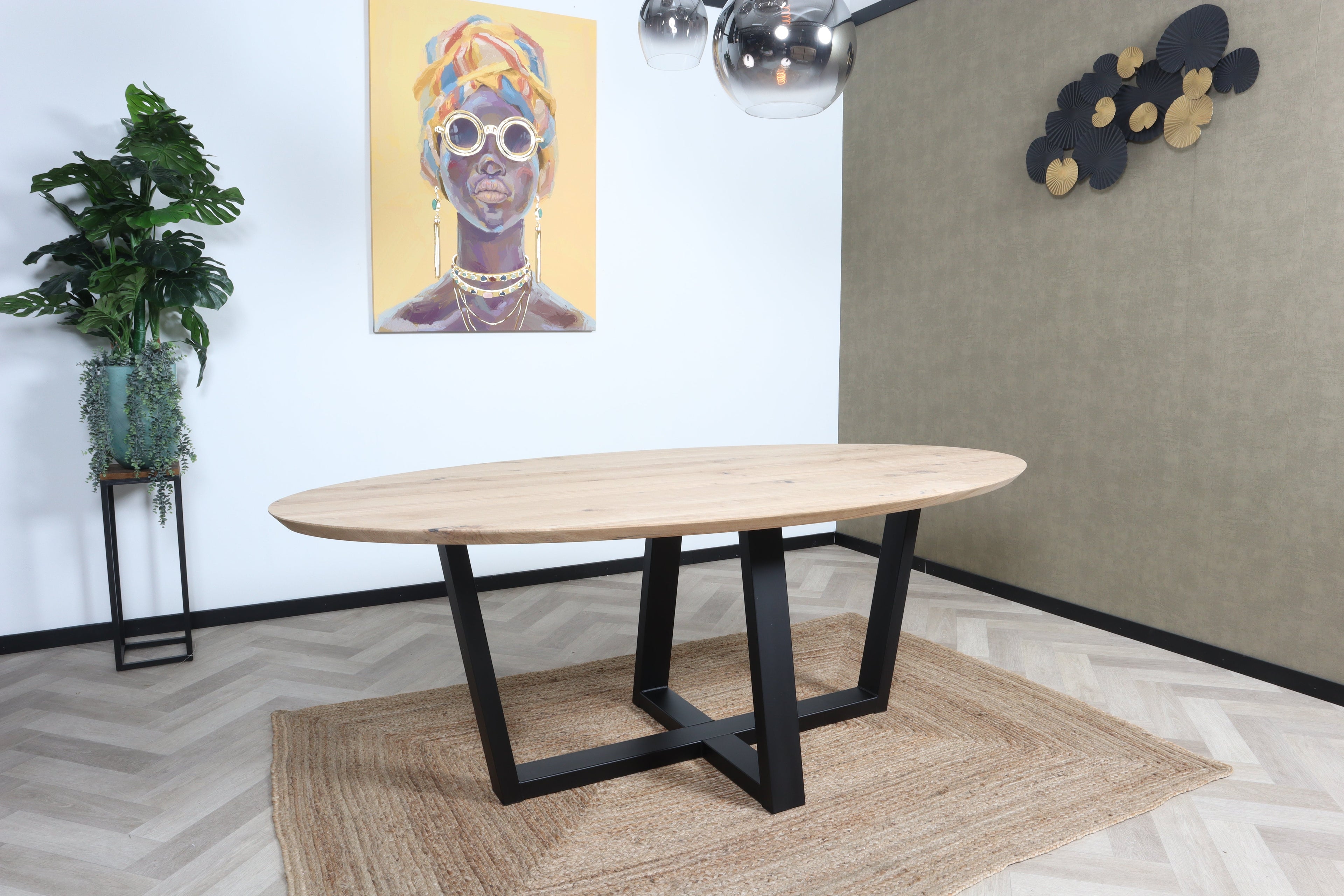 Ovale eiken eettafel Tippie facet rand