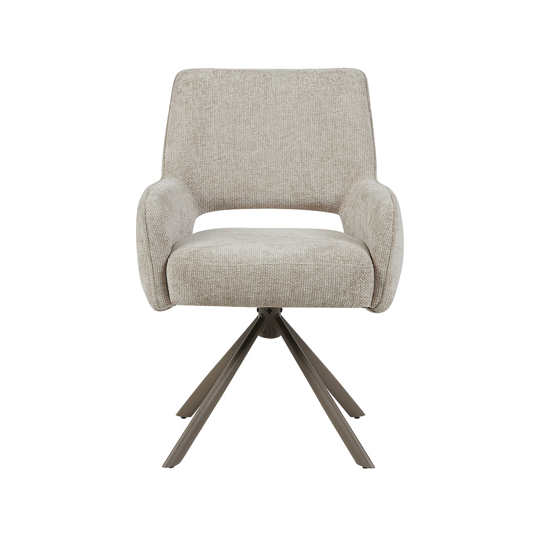 Eetkamerstoel Bergerac - Naturel - Chenille - Brons Metalen Frame