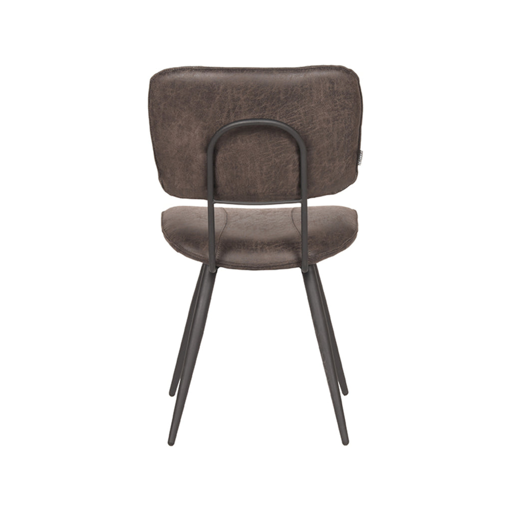 Eetkamerstoel Fos - Antraciet - Leder - Zwart Metalen Frame