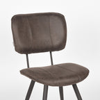 Eetkamerstoel Fos - Antraciet - Leder - Zwart Metalen Frame