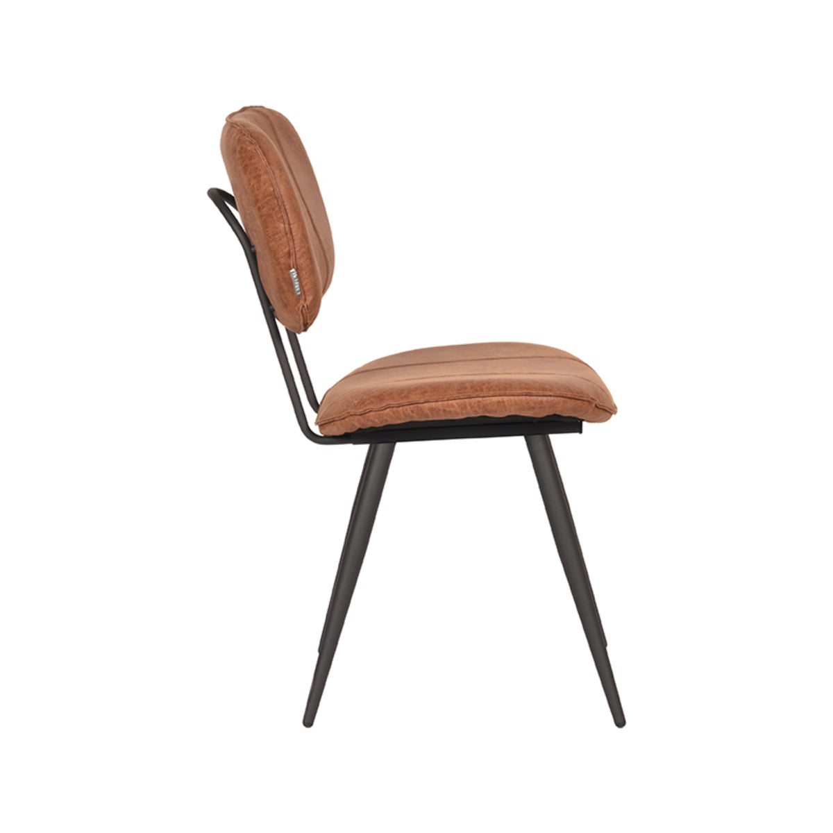 Eetkamerstoel Fos - Cognac - Leder - Zwart Metalen Frame