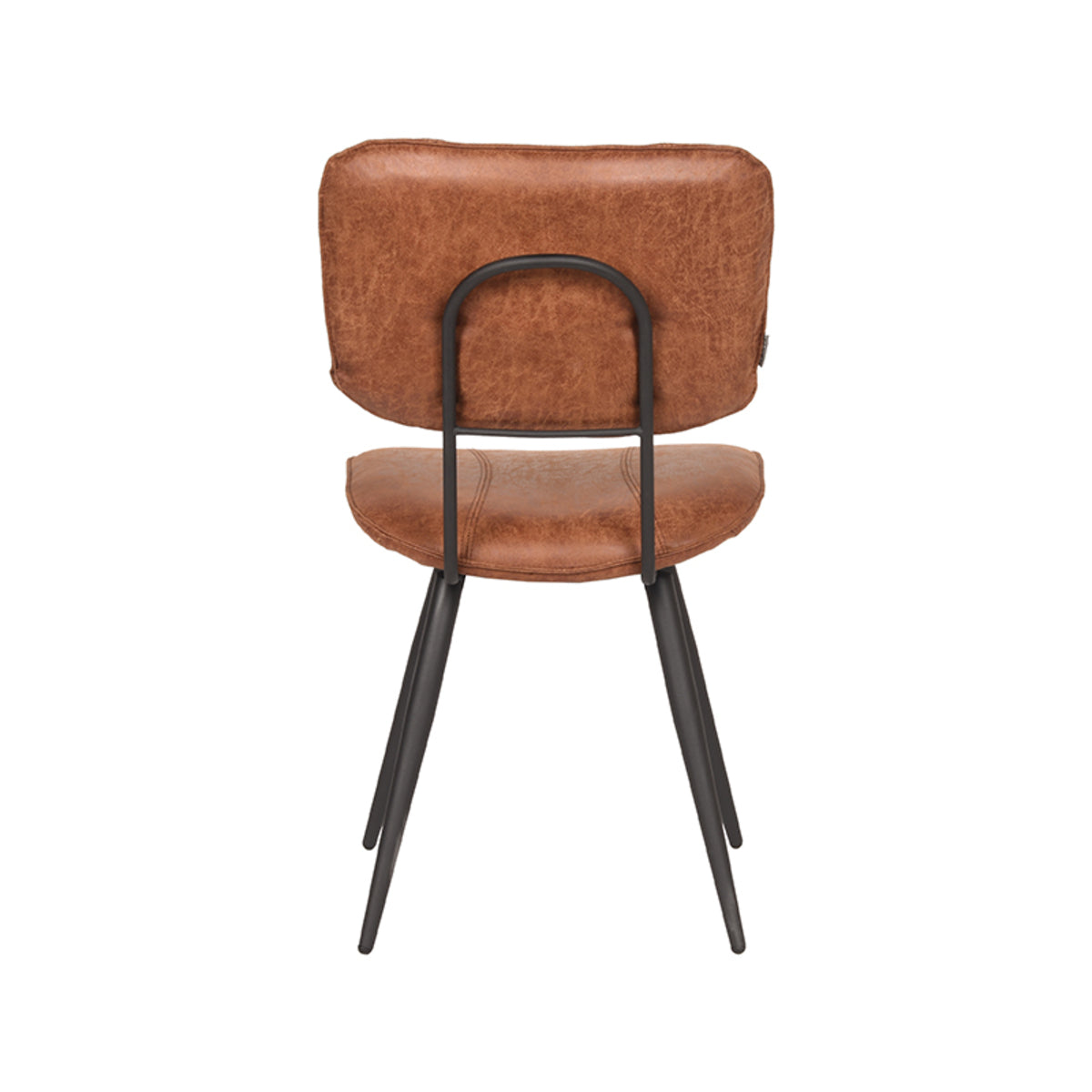 Eetkamerstoel Fos - Cognac - Leder - Zwart Metalen Frame