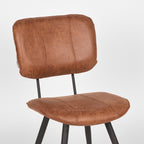 Eetkamerstoel Fos - Cognac - Leder - Zwart Metalen Frame