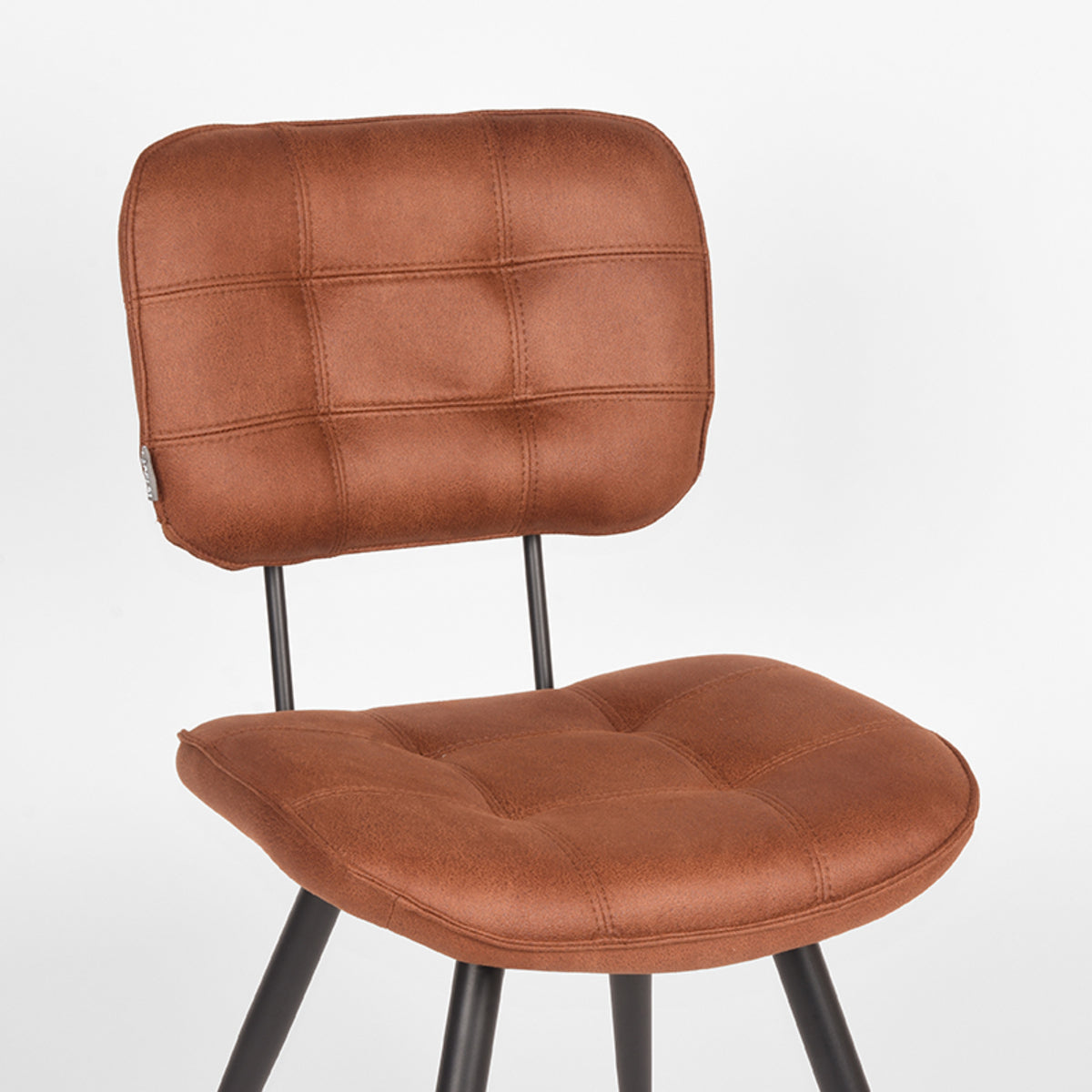 Eetkamerstoel Gus - Cognac - Microvezel - Zwart Metalen Frame