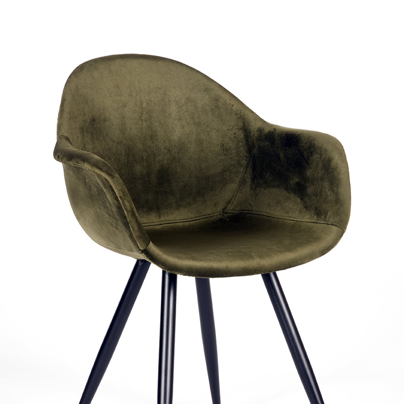 Eetkamerstoel Forli - Army - Fluweel - Zwart Metalen Frame