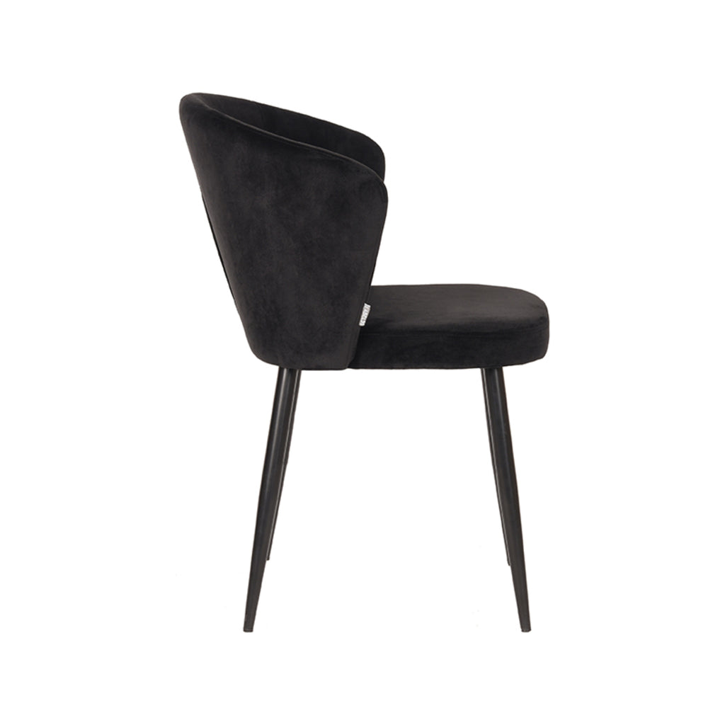 Eetkamerstoel Wave - Zwart - Fluweel - Zwart Metalen Frame