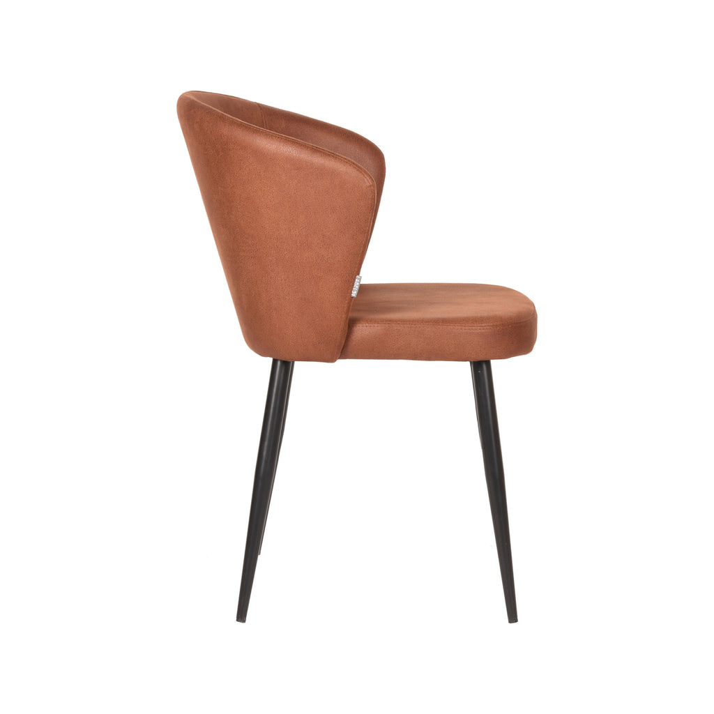 Eetkamerstoel Wave - Cognac - Microvezel - Zwart Metalen Frame