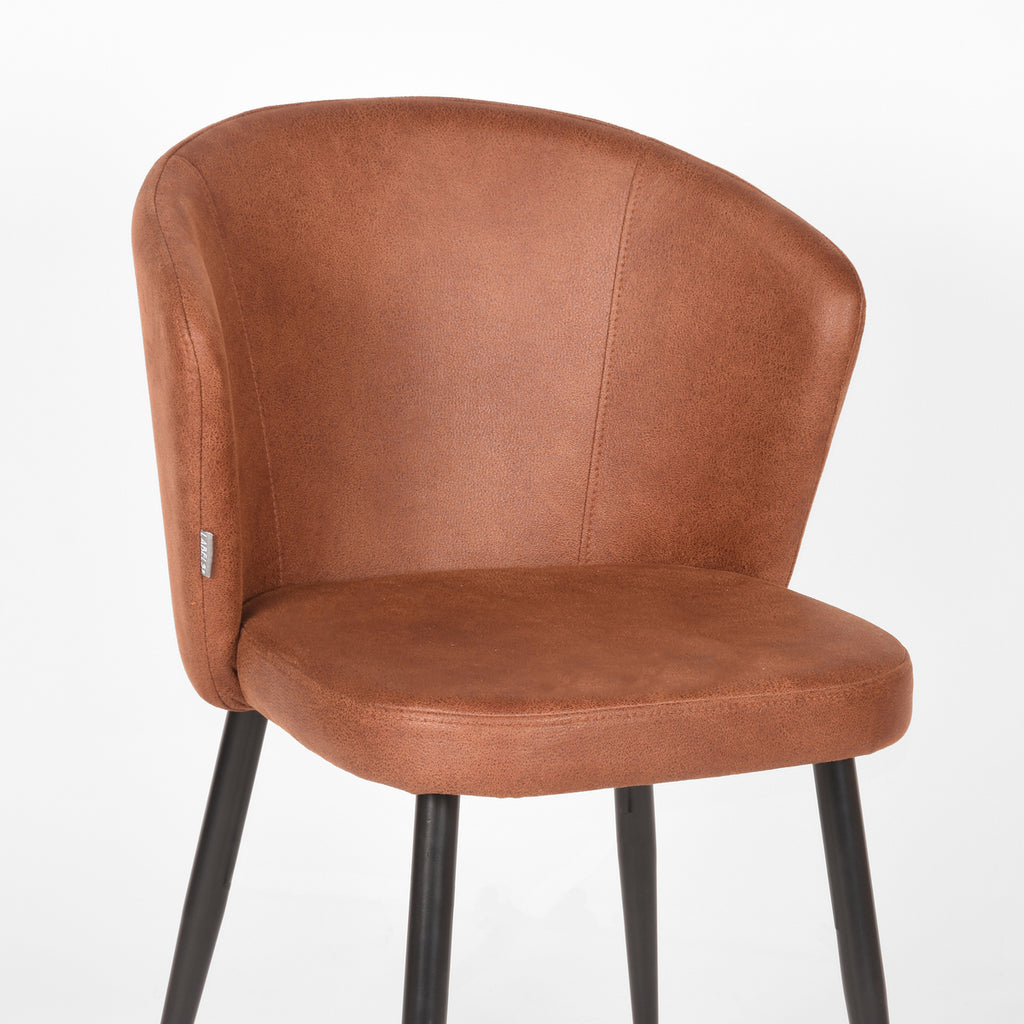 Eetkamerstoel Wave - Cognac - Microvezel - Zwart Metalen Frame