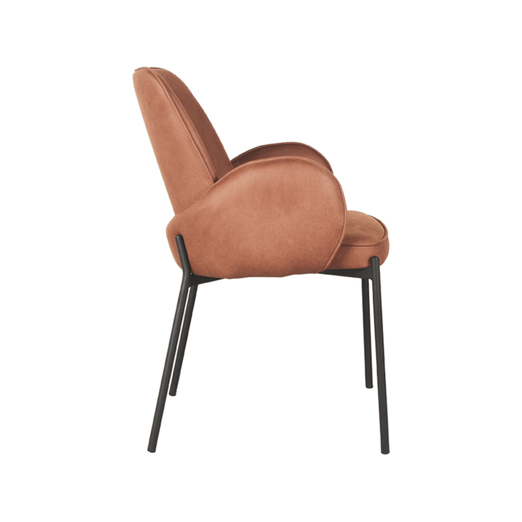 Eetkamerstoel Jari - Cognac - Microvezel - Zwart Metalen Frame